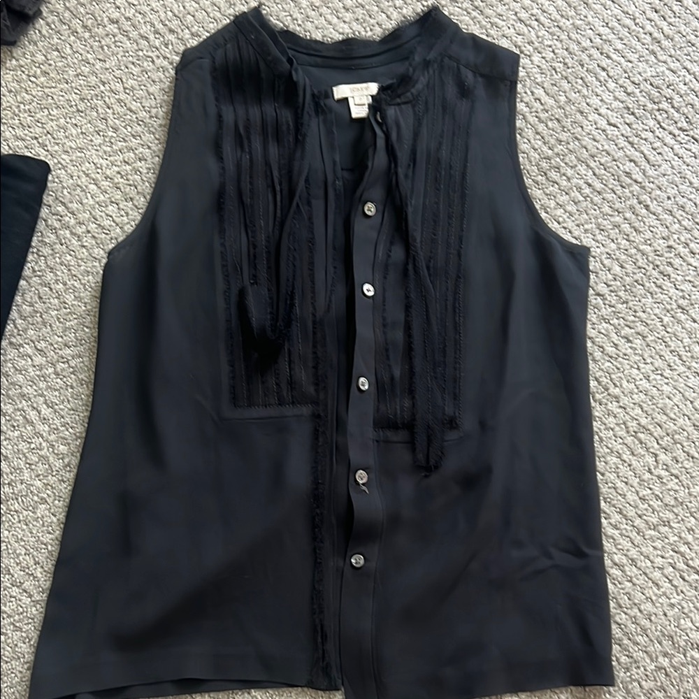 J. Crew Black Pleated Mandarin Collar Blouse